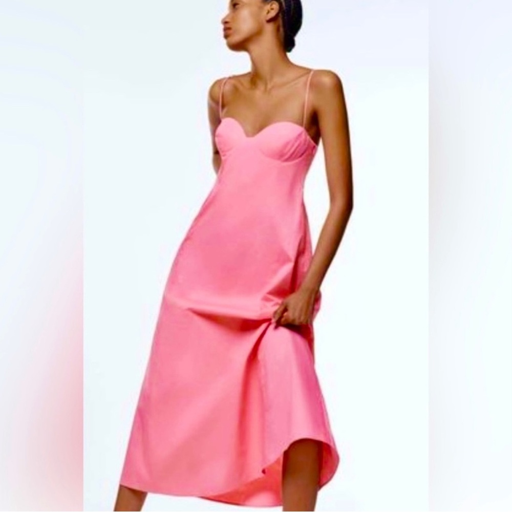 Zara bustier midi dress in candy pink, small